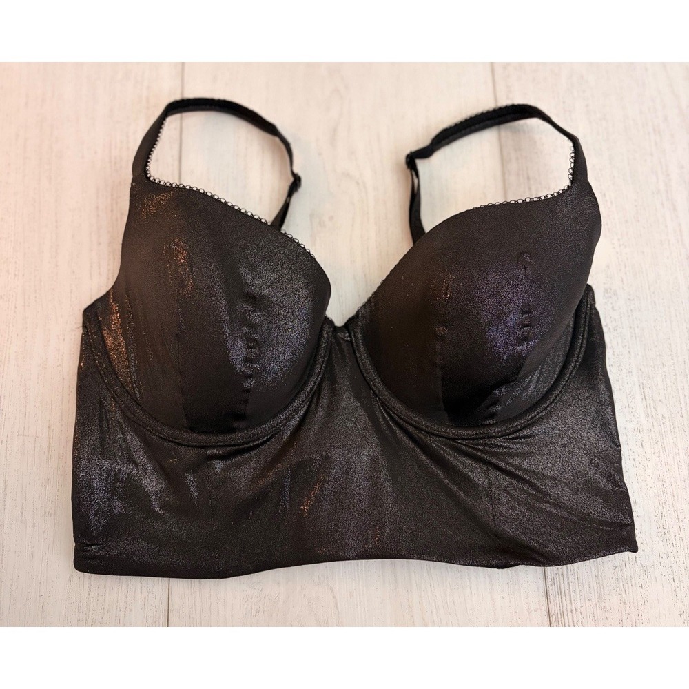 NWT Victoria's Secret Long Line Demi Bra Sz 36D Black Shine Shimmery